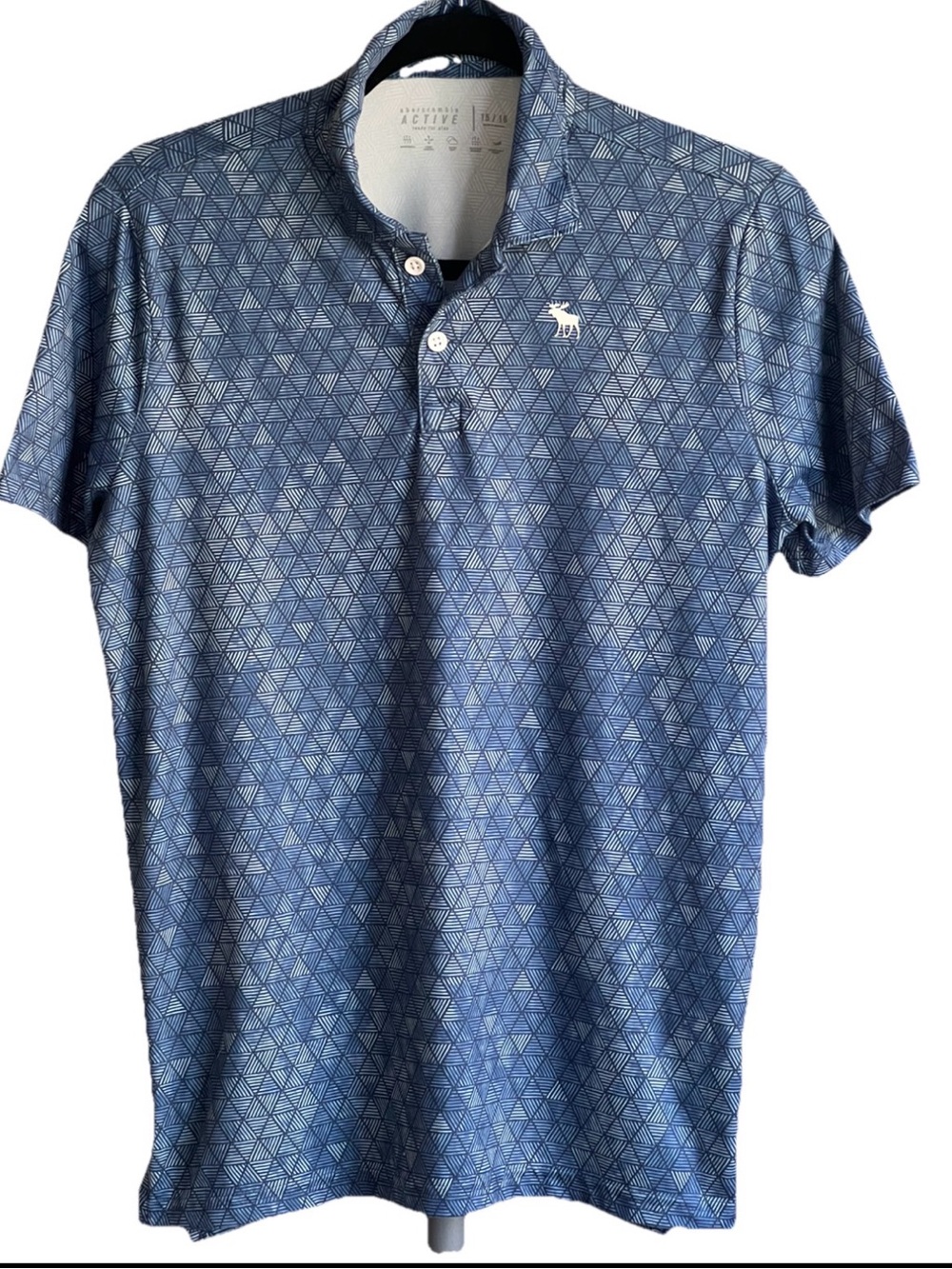 Abercrombie & Fitch Boys Youth 15/16 Blue Geometric Polo Golf Performance
